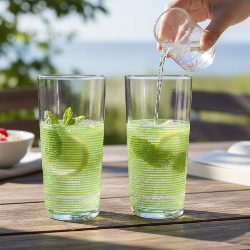 CULVER LTD  Icicle Ring Pattern Green Tall Glasses Set of 2 Vintage - Picture 6 of 6